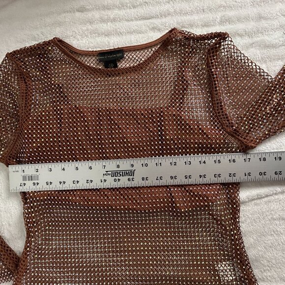 House of Harlow 1960 Womens Mesh Sweater/Top Medium Rhinestones Brown Metallic - Picture 7 of 8